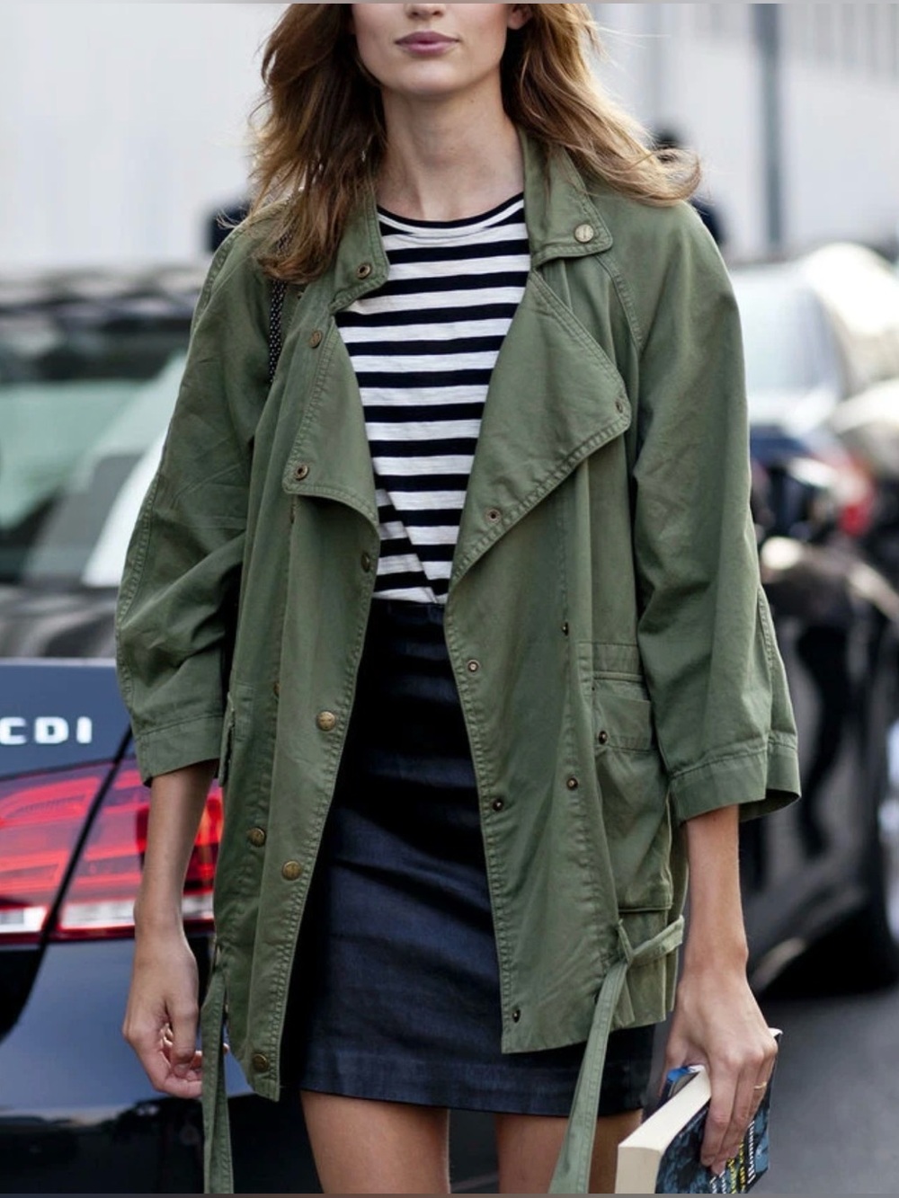 $268 Current/Elliott The Infantry Jacket Army Green Utility Belted Relaxed 3 (L)